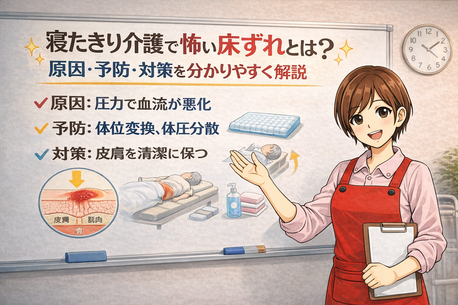 寝たきり介護で怖い床ずれとは？原因・予防・対策を分かりやすく解説のイメージ画像｜Chat GPTで作成。