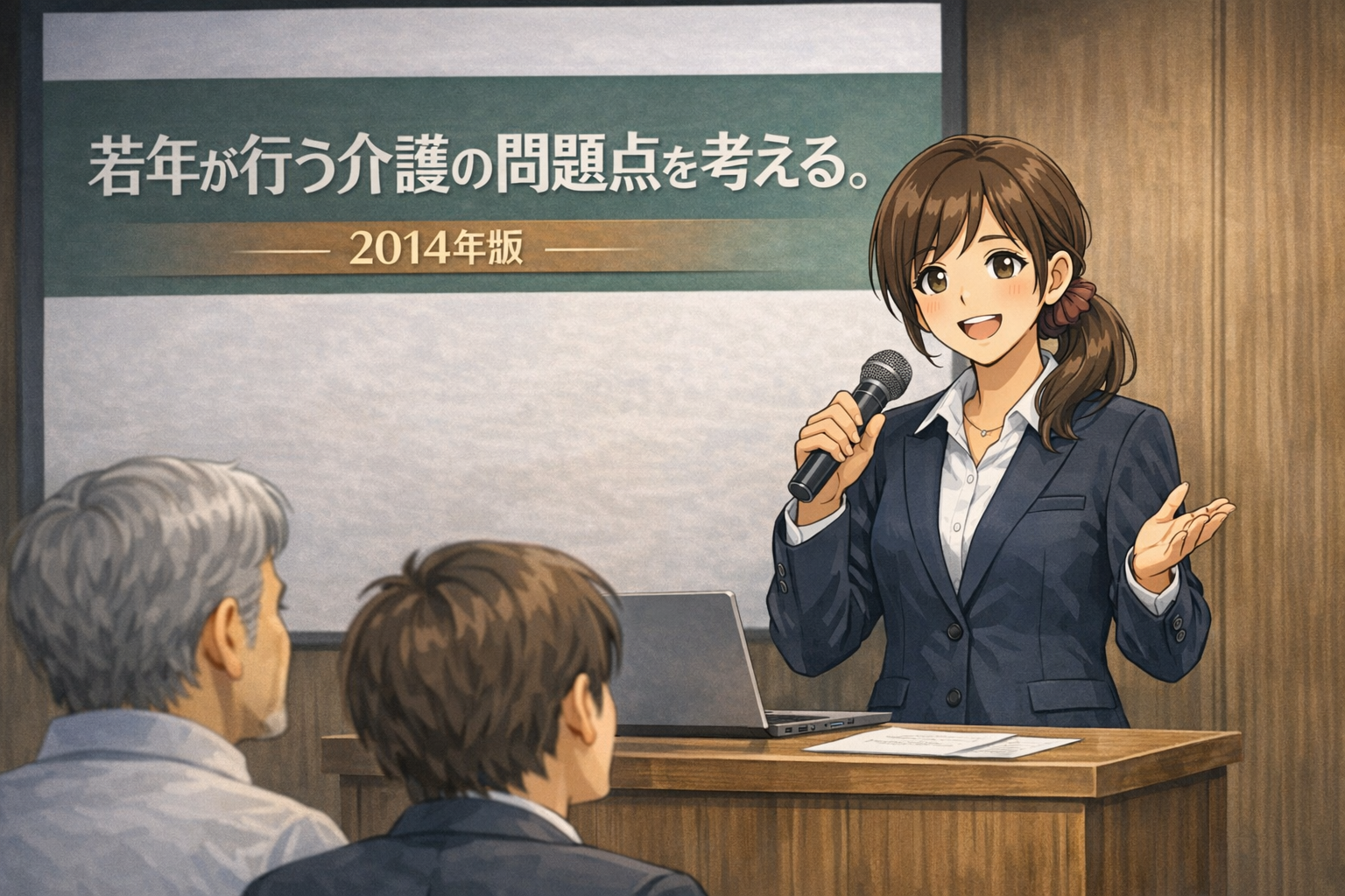 若年が行う介護の問題点を考える。2014年版のイメージ画像｜Chat GPTで作成